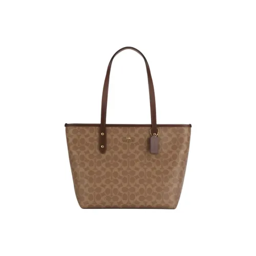 COACH Городская Сумка из искусственной кожи Tote Сумка для покупок Сумка через плечо Большая женская Коричневый Желтый и Коричневый