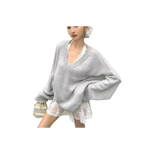 DEDY Серый Свитер + Кружевной Халтер Платье Женские Комплекты с Юбкой