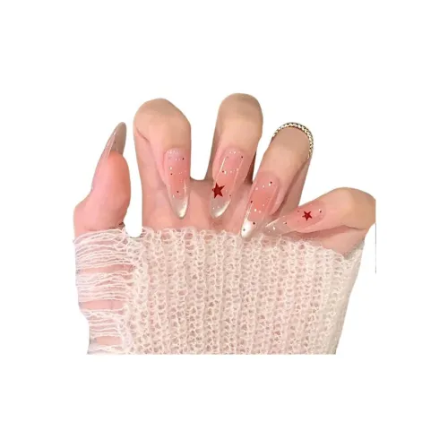 YOUYUYAN Ручная работа Искусственные ногти Icy Clear Stars Девичий Сладкий стиль Кошачий глаз Маникюр Миндаль Телесный Градиентный Coquette