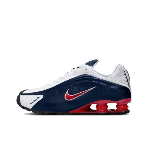 Nike Shox R4 Slip-resistant Abrasion-resistant Low Top Casual Running Shoes Unisex Blue White Найк Шокс R4 Противоскользящий Устойчивый к истиранию Низкий Топ Повседневные Беговые Кроссовки Унисекс Синий Белый