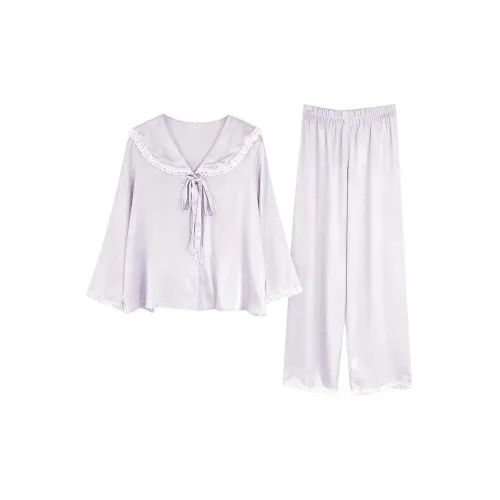 Daiyindie Осенние и зимние пижамы для женщин ледяной шелк с длинными рукавами домашние комплекты