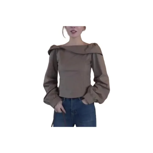 Mu Xiao Xin Хаки С подарками MU Xiaoxin Бренд Наклеенный Женские Рубашки