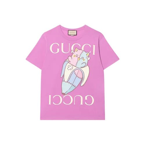 GUCCI Т-рубашка с оборванным плечевым рукавом женская розовая