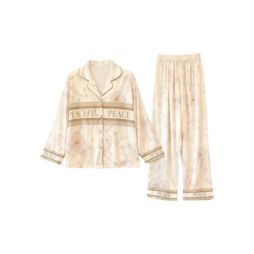 Daiyindie Осенние и зимние пижамы женские ледяной шелк с длинными рукавами штаны