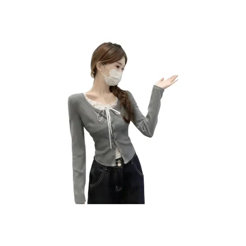 HNUF Серый Mock Двухкомпонентный Топ Женские T-Рубашки