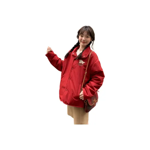 LANGQING Красный С подарками Wangqing Бренд Наклеенный Женские Пуховики