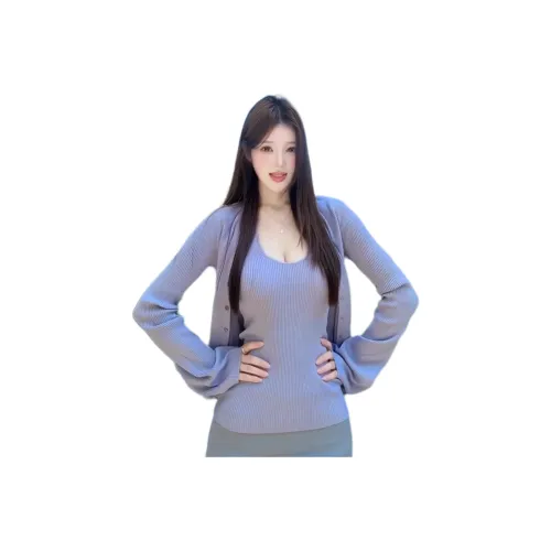 Mu Xiao Xin Фиолетовый кардиган топ на бретелях с подарками MU Xiaoxin бренд наклеенный женский трикотаж