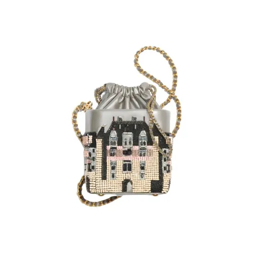 CHANEL Lambskin Цепляемая Сумка Сумка-ведро Сумка через плечо Women's Silver