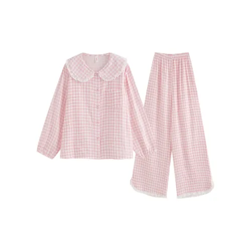 XIAOLIZI Кружево Пэчворк Красная Клетка Женские Пижамные Комплекты