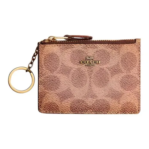 COACH Mini Id Skinny Signature Покрытый холст Утонченная кожа Сумка для документов Держатель для карт Мини Женский Коричневый и Ржавый