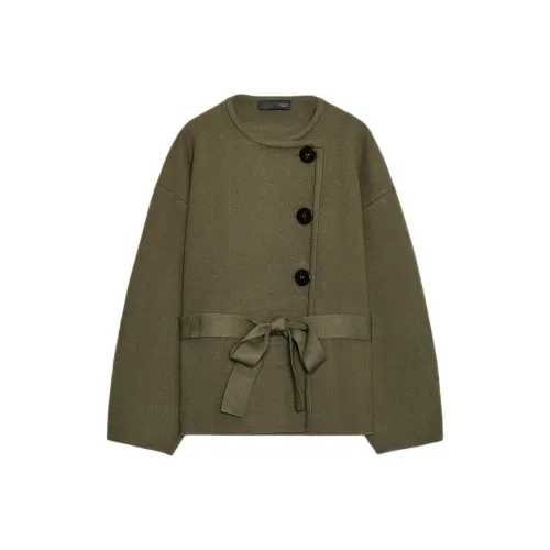 ZARA Женское пальто темно-зеленого цвета