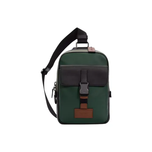 COACH Track Leather Crossbody Crossbody Sling Bag Small Men's Black Green COACH Track Кожа Одно Плечо Через Плечо Сумка-Слинг Маленькая Мужская Черный и Зеленый