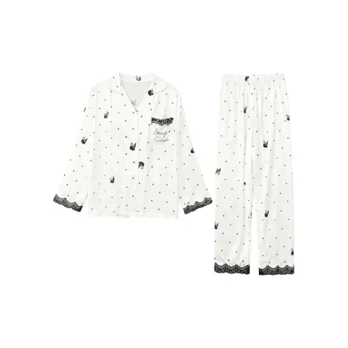 Daiyindie Осенние и зимние пижамы женские ледяной шелк длинные рукава домашняя одежда