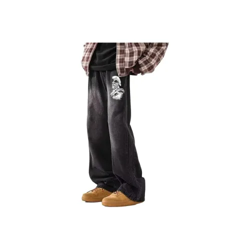 PWUE Черный Серый Цвет Унисекс Джинсы