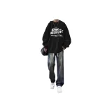 [Флисовая подкладка] Свитшот Обнимающий медведь Черный + Джинсы Синий