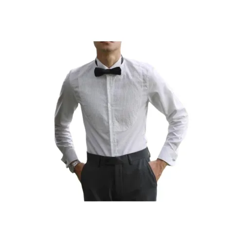 DAGEZIYUHEIMAO Белый Воротник-крылышко + Французский манжетная кнопка Мужская рубашка