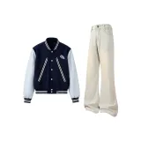 Комплект одежды (Темно-синяя бейсбольная куртка + Желтые грязные джинсы)