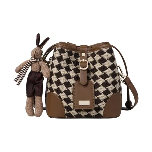 PT'SON Ткань Ведрообразная Сумка Сумка через плечо Стандартная Женская Коричневая