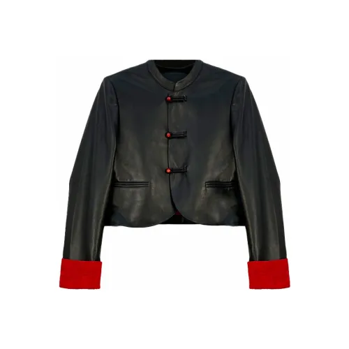 GZQJ Черный Женский Кожаный Куртка
