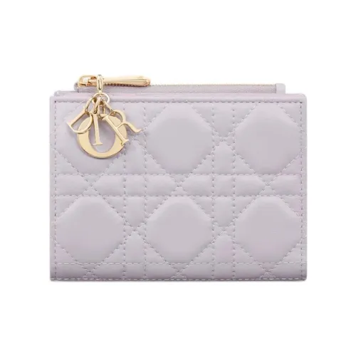 DIOR Lady Dior Sheepskin Wallet Women's Light Purple