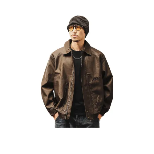 JIELEINUO Кофе Мужская Кожаная Куртка