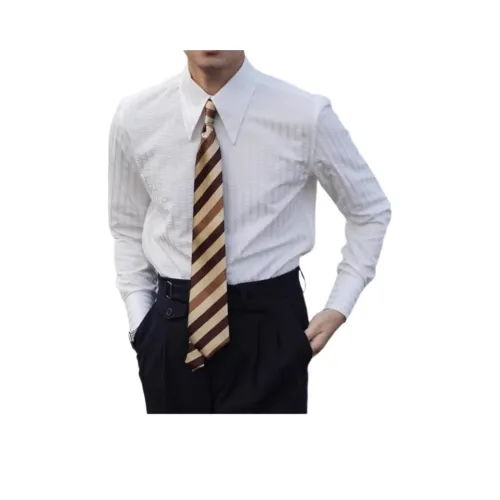 DAGEZIYUHEIMAO Ecru Seersucker Stripes Men's Shirt