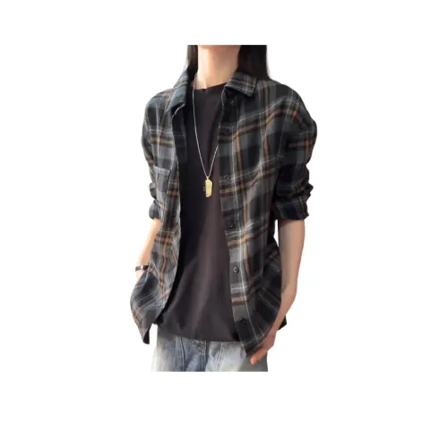 TUOFEI Черная клетка Унисекс Рубашки