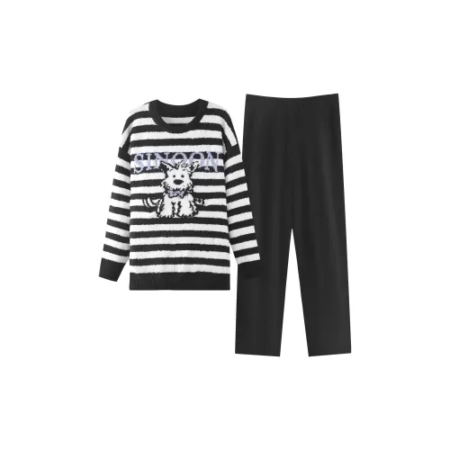 Qin Jing Пижамный комплект Мужской Черный Белый