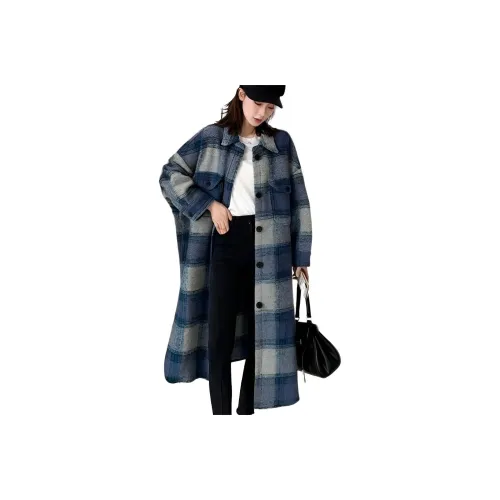 HAPG Синий Клетчатый Женский Пальто