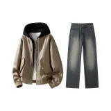 Комплект (Хаки топ + Винтажные синие штаны)