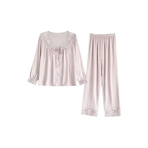 Daiyindie Осенние и зимние пижамы для женщин ледяной шелк с длинными рукавами подходящие для ношения как на открытом воздухе так и дома