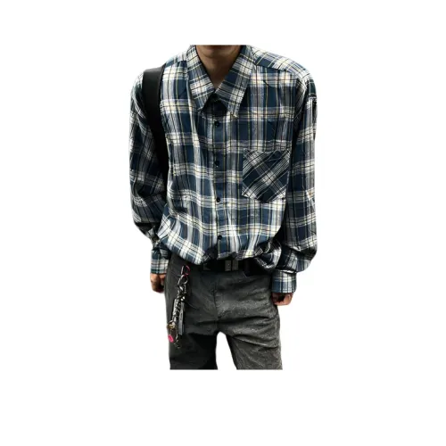 GANGZAI Синяя клетка Унисекс Рубашки