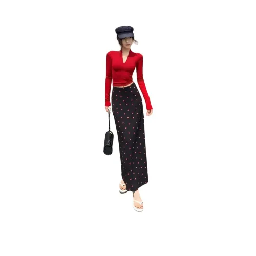 HAPG Красный топ + Черная юбка Женские комплекты с юбкой