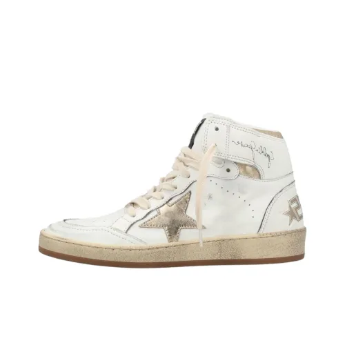 Golden Goose Лазурь Звезда High Топ Кроссовки для скейтбординга Женские Белые С золотым эффектом потертости