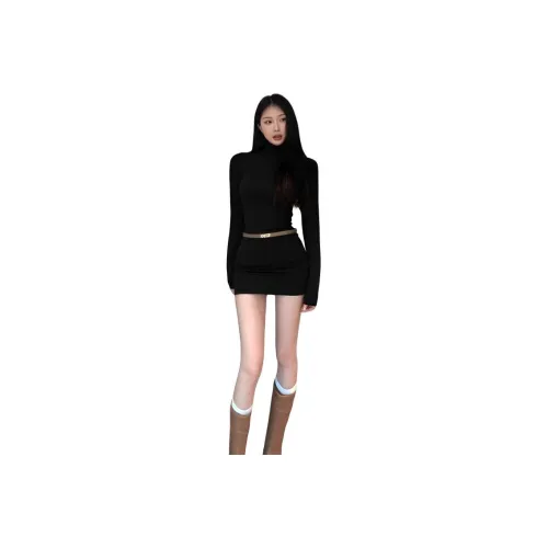 9c Collective Черные Женские Длинные Платья с Длинными Рукавами