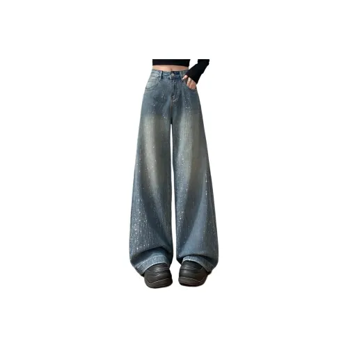 SNZX Винтажные синие тиснёные брюки женские джинсы