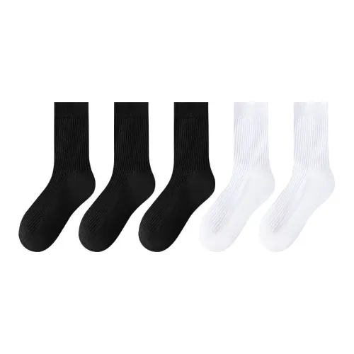 MADALLO [5 пар] 3 Черных + 2 Белых Унисекс MID Носки до икры