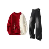 Красный топ + черные штаны