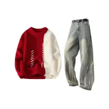 Красный топ + желтые грязные штаны