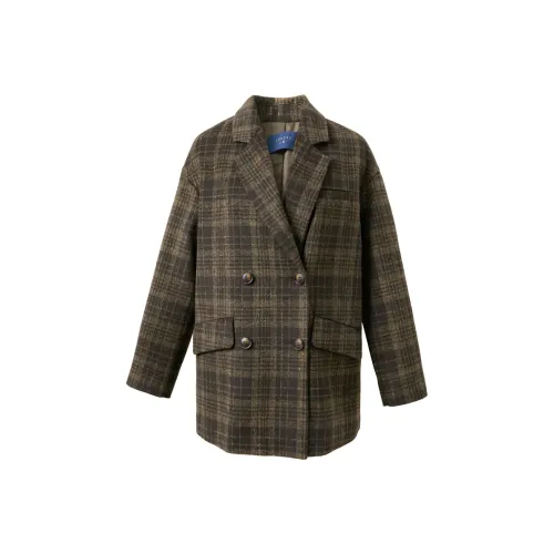 3COLOUR Фундуковый Коричневый Клетчатый Узор Женское Пальто