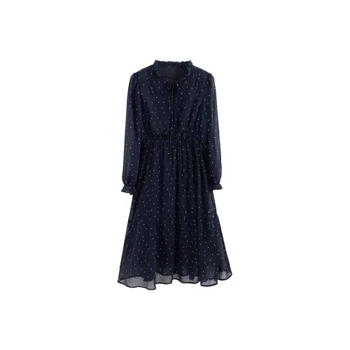 KAIMUSHI Черное Женское Длинное Платье с Длинными Рукавами