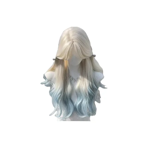 FYOSEE Треснувший Ледяной Перука Женская Белая Золотой Градиентный Синий Средняя Часть Атмосферная Высокая Температура Пряжа Большая Волна