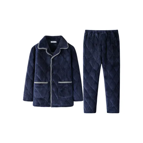 DUOQIAOMEI Темно-синий Синий Мужской Пижамный Комплект