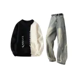 Чёрный топ + жёлтые грязные штаны