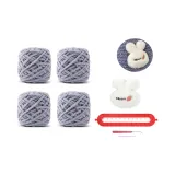 Серый Синий Кролик DIY Ручной Вязаный Шарф с Тканью и Украшением