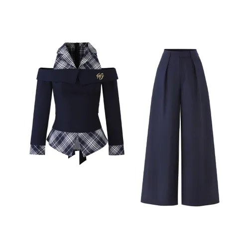 GRAYISMOON Темно-синий Синий Женские Повседневные Костюмы