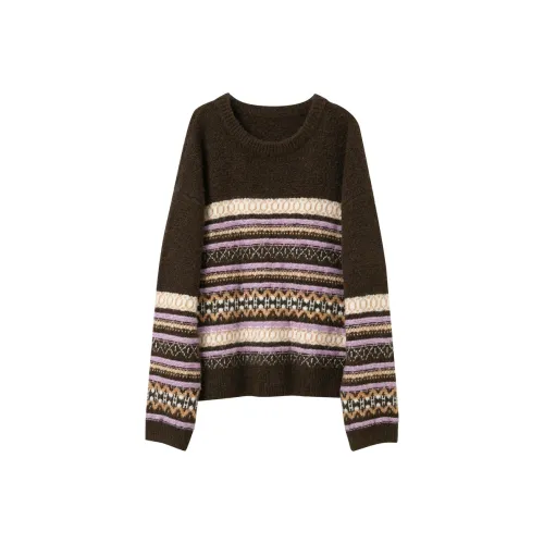 3COLOUR Фундуковый Коричневый Полосы Женские Трикотаж