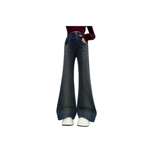 Yunpo Темно-синие джинсы с флисовой подкладкой подходящие для школьного возраста