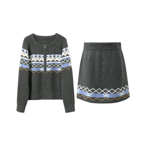 3COLOUR Наборы одежды Рудный Серый Трикотаж + Юбка Женские Повседневные костюмы