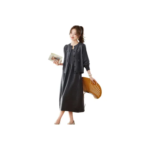 YPUT Серый Женский Вязаный Длинный Юбка